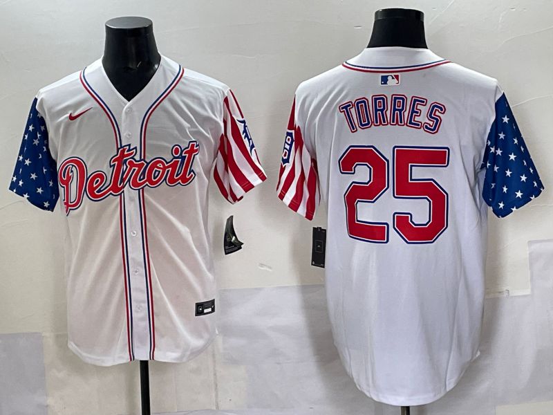 Men Detroit Tigers 25 Torres White National Flags 2025 Nike MLB Jersey style 3